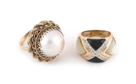 TWO 14KT YELLOW GOLD RINGS Approx. 11.5 total dwt.