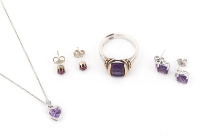 SIX PIECES OF AMETHYST JEWELRY