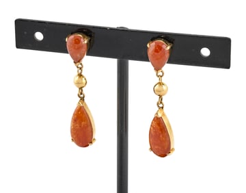 PAIR OF 14KT YELLOW GOLD CARNELIAN EARRINGS Approx. 3.6 total dwt.
