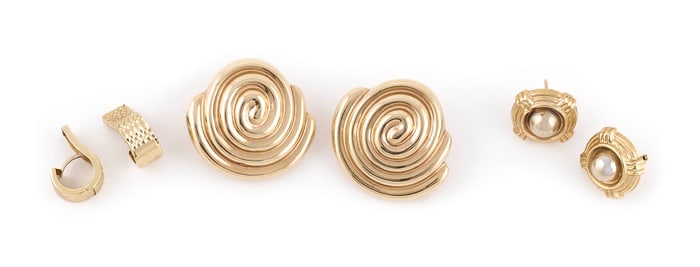 THREE PAIRS OF 14KT YELLOW GOLD EARRINGS Approx. 13.5 total dwt.