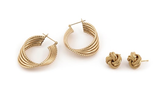 TWO PAIRS OF 14KT YELLOW GOLD EARRINGS Approx. 8.2 total dwt.