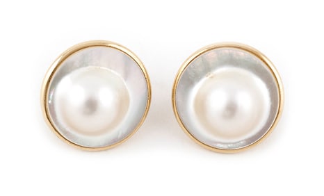 14KT YELLOW GOLD AND MABE PEARL EARRINGS Approx. 6.8 total dwt.