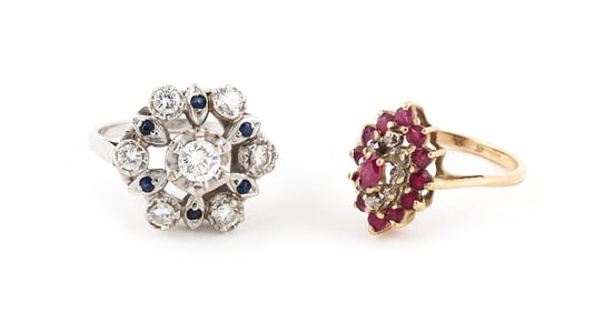 TWO 14KT GOLD AND DIAMOND RINGS Approx. 5.0 total dwt.