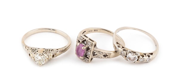 THREE 14KT WHITE GOLD RINGS Approx. 5.01 total dwt.