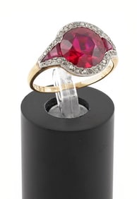18KT WHITE AND YELLOW GOLD, DIAMOND AND SYNTHETIC RUBY RING Approx. 2.28 total dwt.