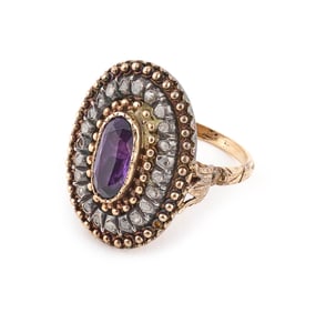 14KT YELLOW GOLD, DIAMOND AND AMETHYST RING Approx. 8.0 total dwt.