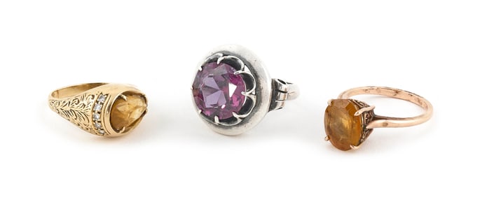 THREE RINGS Silver approx. 6.4 dwt., Gold approx. 6.2 dwt.