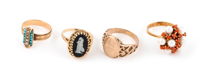 FOUR 14KT YELLOW GOLD RINGS Approx. 14.14 total dwt.