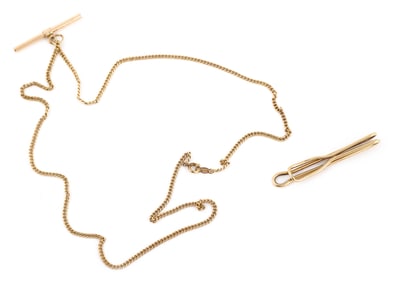 TIFFANY & CO. 14KT GOLD TIE CLASP AND GOLD-FILLED WATCH CHAIN