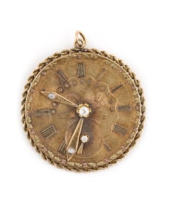 14KT YELLOW GOLD AND DIAMOND WATCH DIAL PENDANT Approx. 19.2 total dwt.
