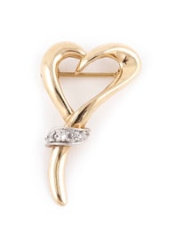 14KT YELLOW GOLD AND DIAMOND HEART PIN Approx. 1.54 total dwt.