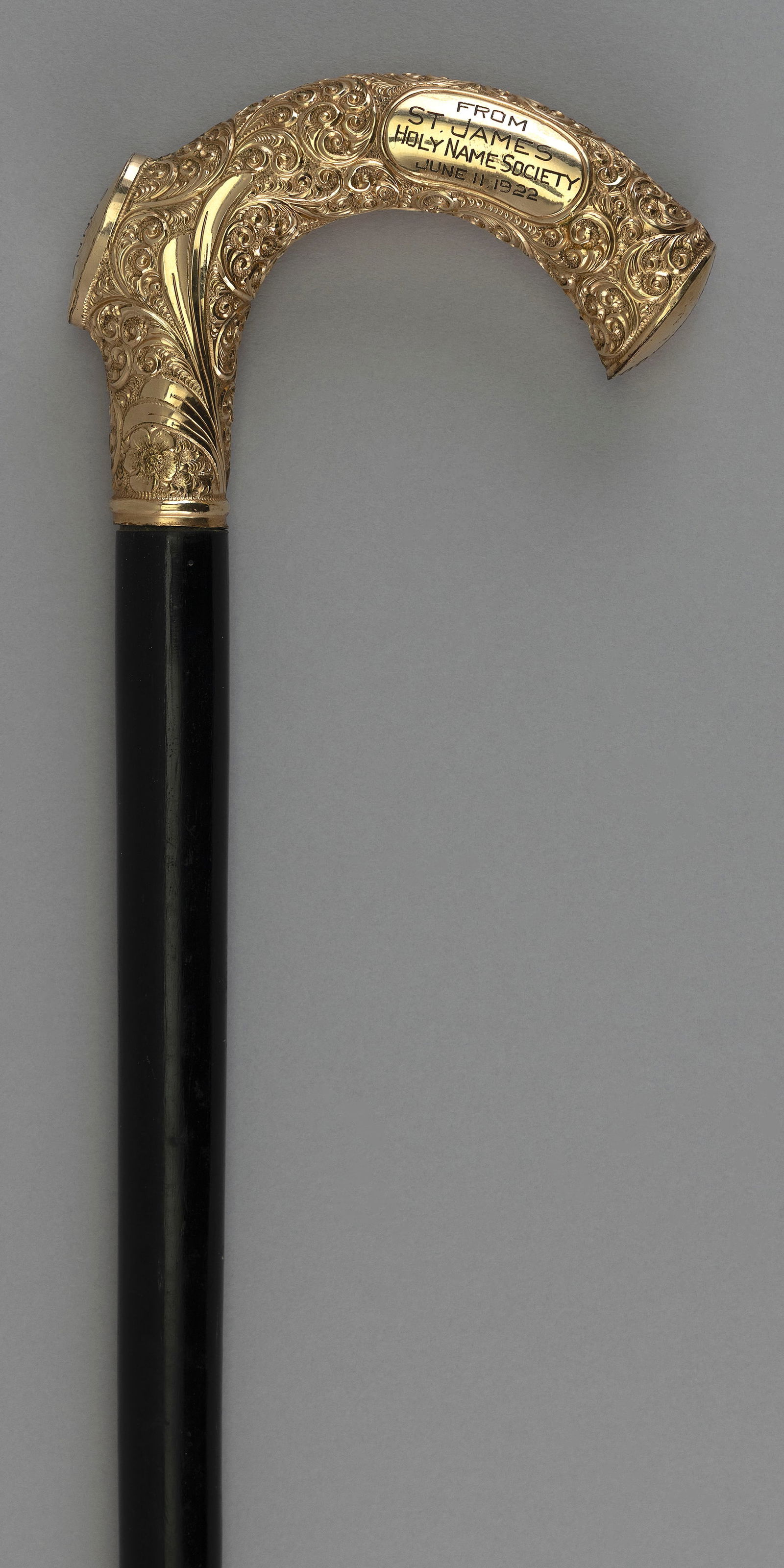 GOLD-FILLED PRESENTATION CANE Early 20th Century Length 36". (1 of 4)