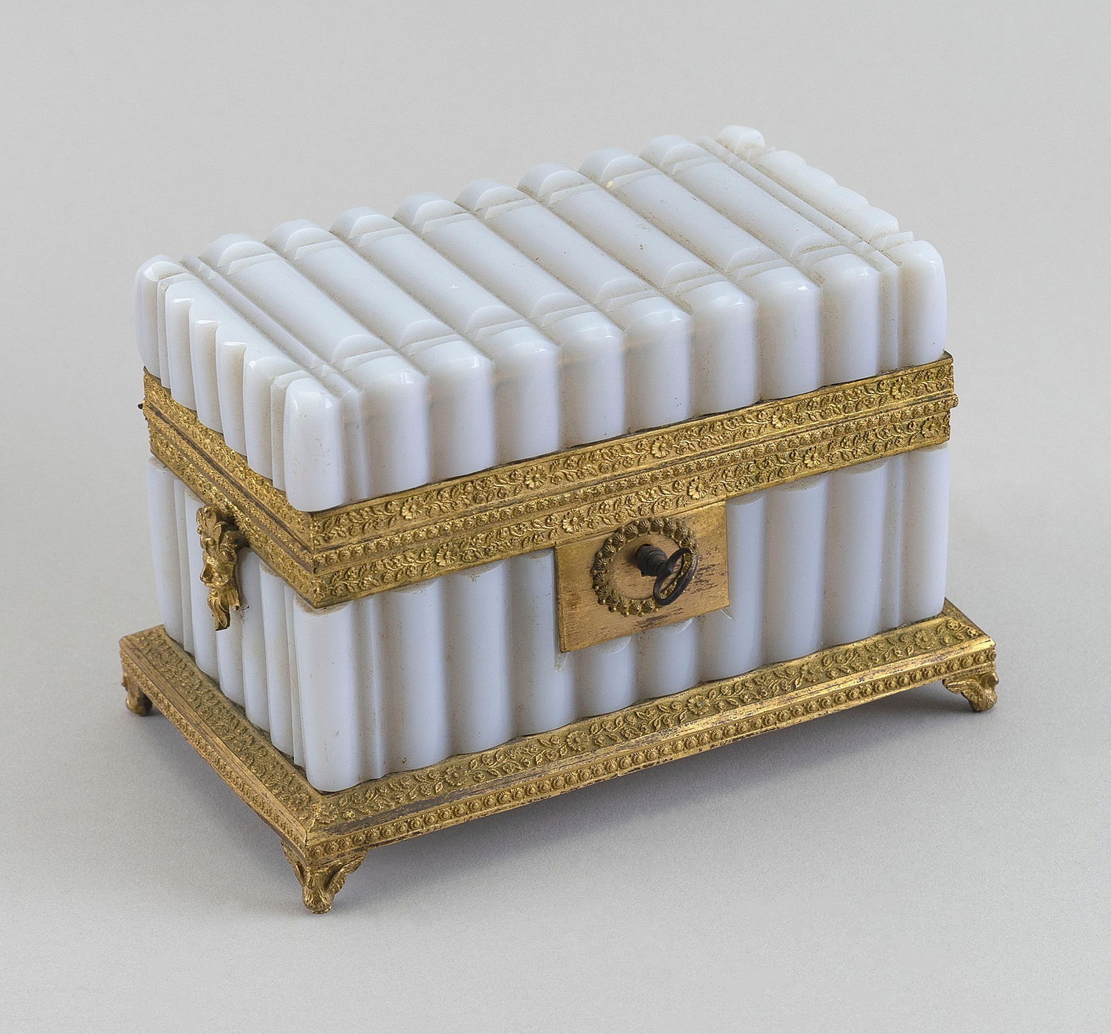 FRENCH OPALINE GLASS CASKET-FORM JEWELRY BOX 19th Century Height 4.5". Width 6". Depth 3.5". (1 of 6)