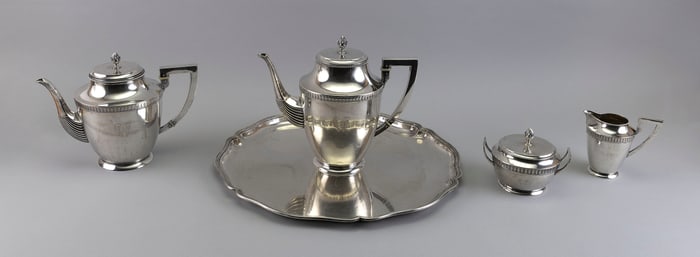 HEINRICH BLEYER JR. 800 SILVER FIVE-PIECE TEA SET Germany, Late 19th/Early 20th Century Approx.