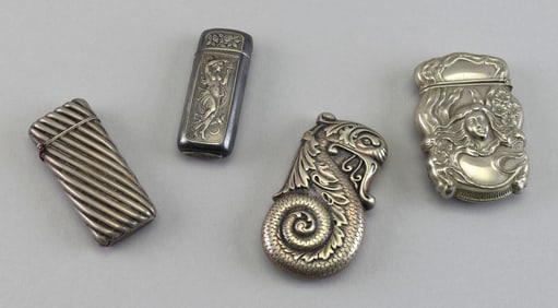 FOUR SILVER MATCH SAFES OR VESTAS Late 19th/Early 20th Century