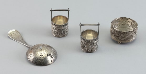FOUR PIECES OF JAPANESE STERLING SILVER, INCLUDING KONOIKE Meiji Period Approx. 4.6 troy oz.