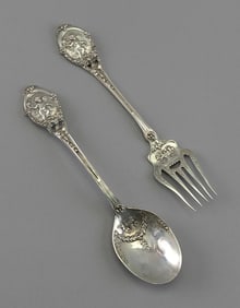 STERLING SILVER SERVING SPOON & MEAT FORK Late 19th Century Approx. 4.4 troy oz.