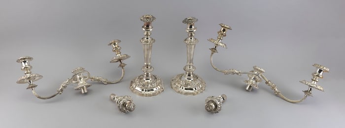 PAIR OF SILVER PLATED CANDELABRUM Late 19th/Early 20th Century