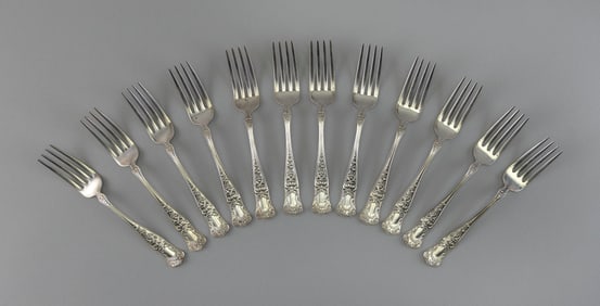 SET OF TWELVE GORHAM "MARYLAND" STERLING SILVER LUNCHEON FORKS Providence, Rhode Island, Early 20th