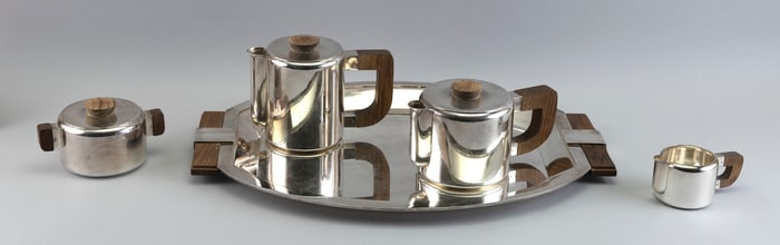 CHRISTOFLE ART DECO-STYLE SILVER PLATED FIVE-PIECE TEA SET France, Mid-20th Century