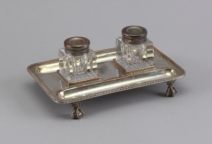 PRILL SILVER CO. SILVER PLATED INKSTAND New York, Circa 1940