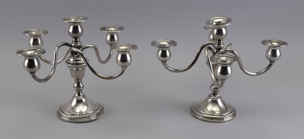 PAIR OF PREISNER WEIGHTED STERLING SILVER CANDELABRA Wallingford, Connecticut, Mid-20th Century