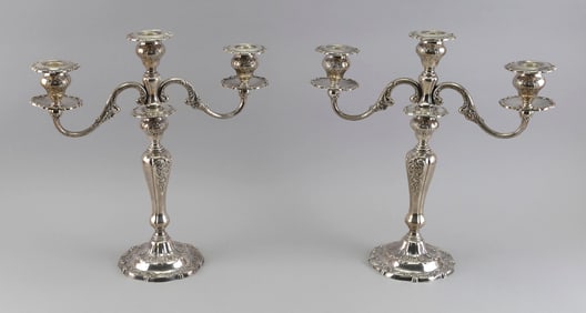 PAIR OF GORHAM WEIGHTED STERLING SILVER CANDELABRA Providence, Rhode Island, Mid-20th Century