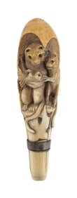 RELIEF-CARVED MARINE IVORY PARASOL HANDLE 19th Century Length 5.5".