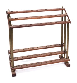 HARDWOOD AND BRASS CANE RACK First Half of the 20th Century Height 35.5". Width 37". Depth 12".
