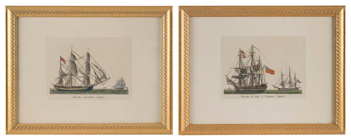 TWO BRITISH ENGRAVINGS OF 18TH CENTURY VESSELS Early 20th Century Framed 16" x 20".