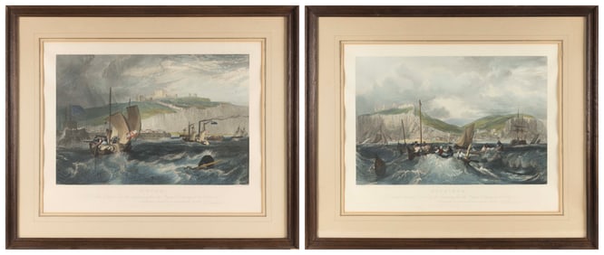 COLORED ENGRAVINGS "HASTINGS" AND "DOVER" Early 19th Century 20.5" x 25.5" sight. Framed 30" x