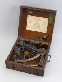 CASED BRASS FRAME SEXTANT Late 19th/Early 20th Century 10.75" x 11.5".