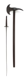 FENCING EPPE AND A REPRODUCTION ADZE 19th Century or Earlier Lengths 35.5" and 37".