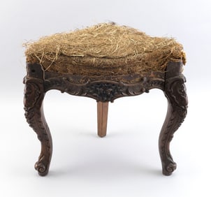 CONTINENTAL CARVED FRUITWOOD CORNER STOOL 18th Century Height 16". Takes a 11.5" corner.