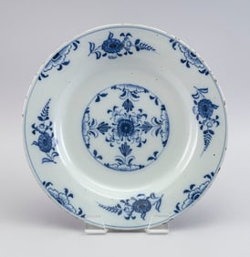 ENGLISH BLUE AND WHITE DELFT CHINOISERIE PLATE 18th Century Diameter 13.25".