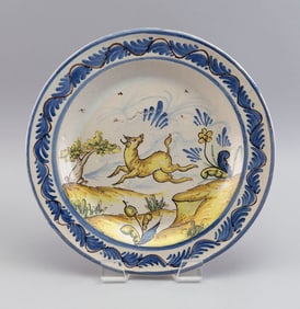 LARGE FAIENCE PLATE Probably Spain, 19th Century Diameter 13.25".