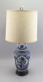 ROYAL SPHINX MAASTRICHT BLUE AND WHITE DELFT COVERED URN MOUNTED AS A TABLE LAMP The Netherlands,
