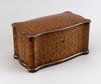 MARQUETRY TEA CADDY BY TAHAN, PARIS France, Mid-19th Century Height 5.5". Width 10.5". Depth 6".