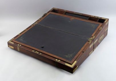 BRASS-BOUND MAHOGANY WRITING DESK 19th Century Height 7.75". Width 22".