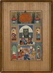 PERSIAN SCHOOL (19th Century,), Multiple vignettes with figures., Gouache with gilt highlights, 12"