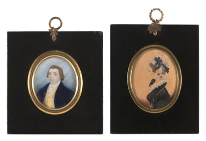 TWO OVAL MINIATURE PORTRAITS 19th Century Framed approx. 5.75" x 4.75".