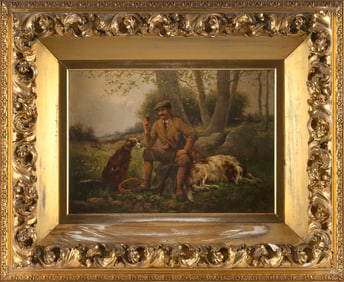 W. WARREN BROWN (Washington, D.C./Canada, 19th Century), A hunter smoking his pipe., Oil on canvas,