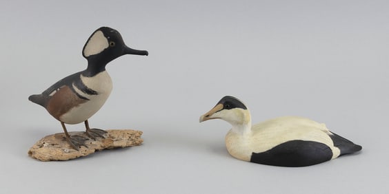 DON MACKENZIE MINIATURE EIDER AND HOODED MERGANSER Orleans, Massachusetts, 20th Century Lengths 6.5"