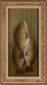 AMERICAN SCHOOL (20th Century,), Hanging fish., Pastel on paper, 22" x 10". Framed 27.5" x 15.5".