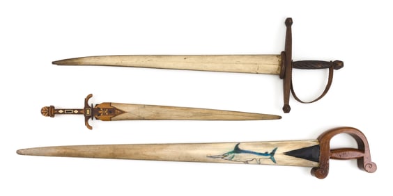 THREE SWORDFISH BILL SWORDS 19th/Early 20th Century Lengths from 31.25" to 46.5".