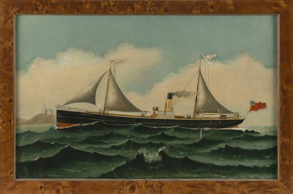 ENGLISH SCHOOL (Circa 1935,), The steam/sail ship Tivyside., Oil on canvas, 17" x 27". Framed 19.5"