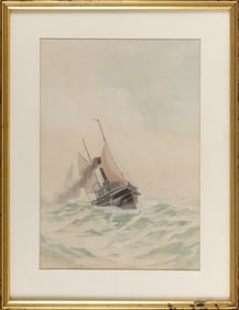 FREDERIC SCHILLER COZZENS (New York, 1846-1928), A steam/sail vessel at sea., Watercolor on paper,