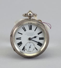 J.W. MORRIS & CO. NAVAL TIMEKEEPER SILVER-CASED POCKET WATCH Faversham, England, Late 19th/Early