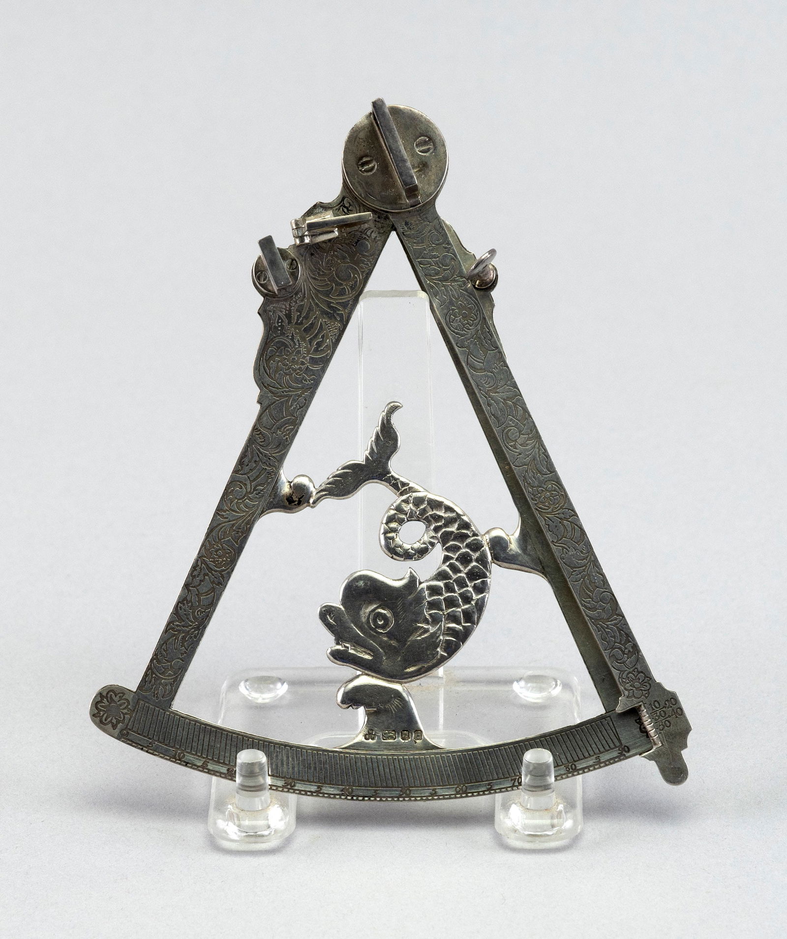 ENGLISH STERLING SILVER MINIATURE OCTANT 19th Century Length 4.75". Width 4.25". (1 of 3)