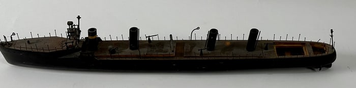 PRIMITIVE MODEL OF A GUN BOAT Early 20th Century Length 21.5".